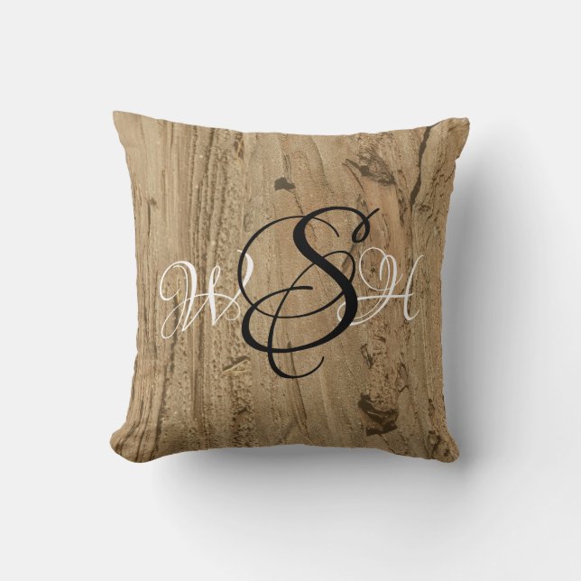 Rustic Monogram Brown Woodgrain Foto Natuur Kussen (Voorkant)