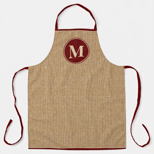 Rustic Monogram Burgundy Faux Burlap Schort (Voorkant)
