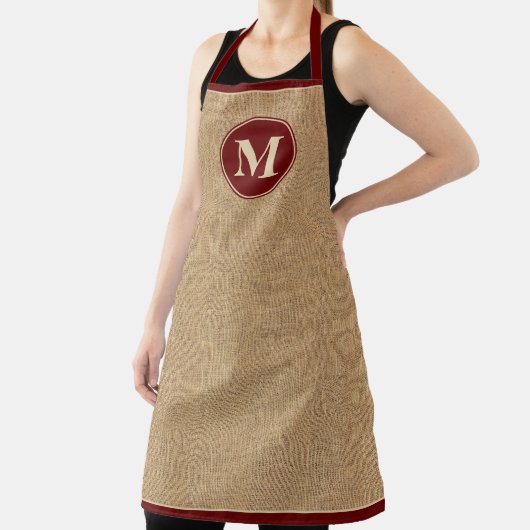 Rustic Monogram Burgundy Faux Burlap Schort (Insitu)