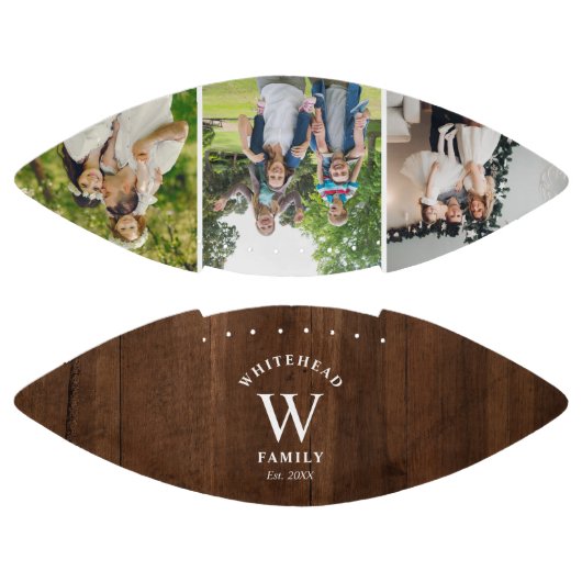 Rustic Monogram Dark Wood Photo Collage Football (Panelen)