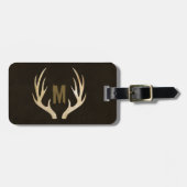 Rustic Monogram Deer Antler Bagagelabel (Voorkant horizontaal)