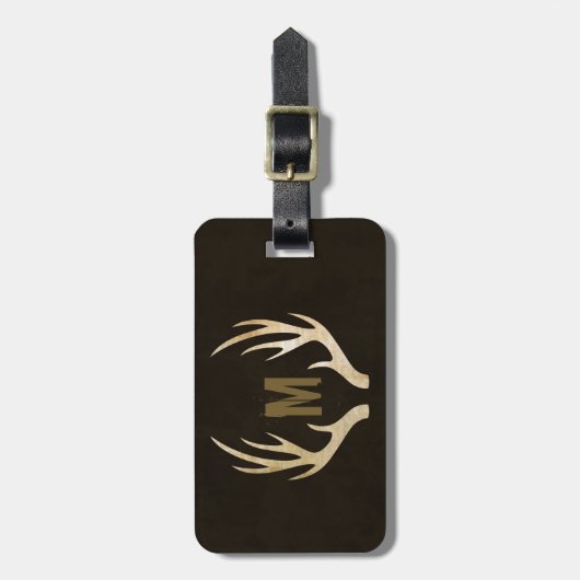 Rustic Monogram Deer Antler Bagagelabel (Voorkant verticaal)