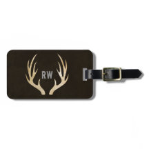 Rustic Monogram Deer Antler Bagagelabel | Grunge