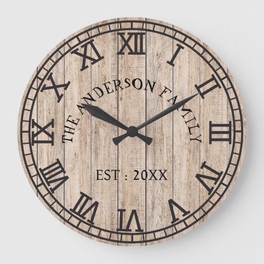 Rustic Monogram Farmhouse Custom Family Name Grote Klok (Voorkant)