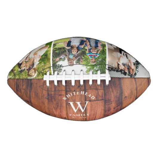 Rustic Monogram Football van de Foto van het Hout (Voorkant)