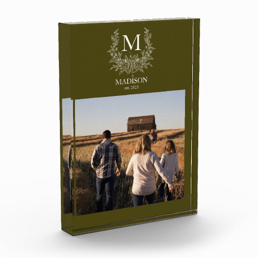 Rustic Monogram Gepersonaliseerd Initiaal Fotoblok (Links)