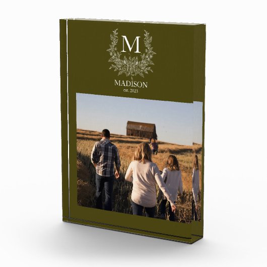 Rustic Monogram Gepersonaliseerd Initiaal Fotoblok (Rechts)