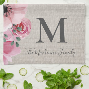 Rustic Monogram Gepersonaliseerde Familienaam Farm Theedoek