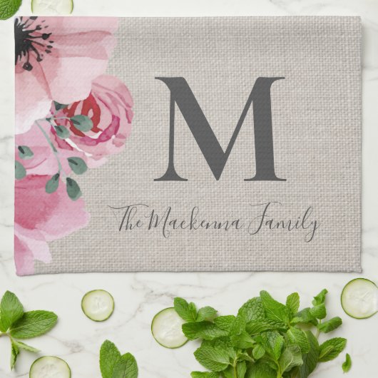 Rustic Monogram Gepersonaliseerde Familienaam Farm Theedoek (Gevouwen)
