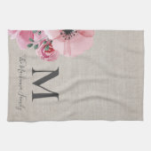 Rustic Monogram Gepersonaliseerde Familienaam Farm Theedoek (Horizontaal)