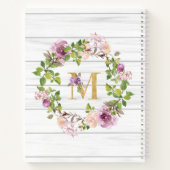 Rustic Monogram Gold M Name Floral Wreate Notitieboek (Achterkant)