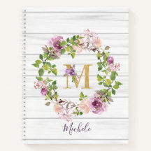 Rustic Monogram Gold M Name Floral Wreate