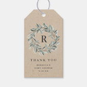 Rustic Monogram Greenery Wreath Baby shower Cadeaulabel (Voorkant)
