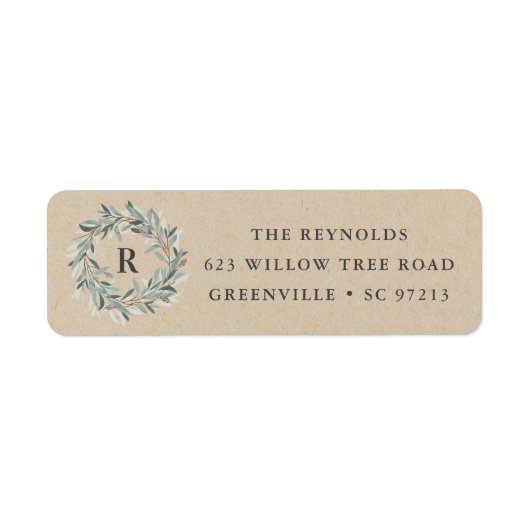 Rustic Monogram Greenery Wreath Etiket (Voorkant)