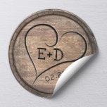 Rustic Monogram Heart Elegant Wooden Wedding Ronde Sticker<br><div class="desc">Rustic Monogram Heart Elegant Wooden Wedding Stickers.</div>