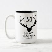 Rustic Monogram Herten Beste Man Groomsman Voorste Tweekleurige Koffiemok (Links)