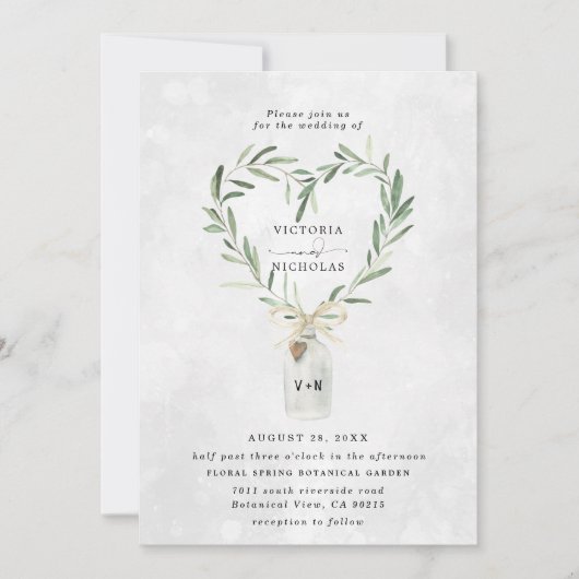 Rustic Monogram Jar | Heart Greenery Wedding Kaart (Voorkant)