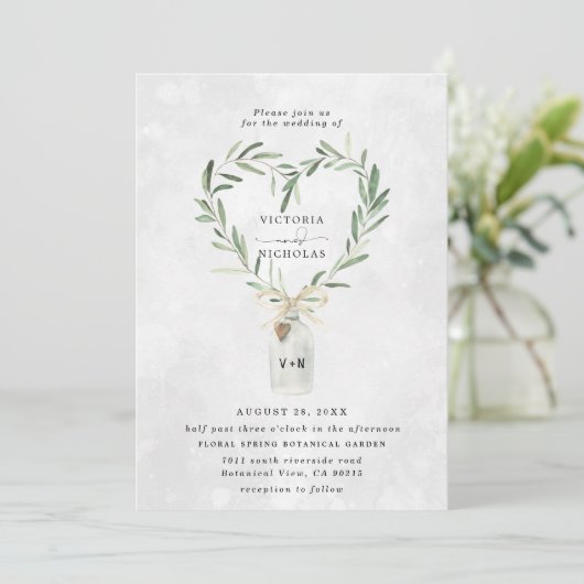 Rustic Monogram Jar | Heart Greenery Wedding Kaart (Staand voorkant)