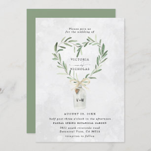 Rustic Monogram Jar   Heart Greenery Wedding Kaart