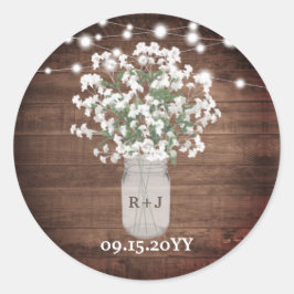 Rustic Monogram Mason Jar Vase Lights Wedding Ronde Sticker