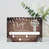 Rustic Monogram Mason Jar Vase Lights Wedding RSVP Kaartje (Staand voorkant)