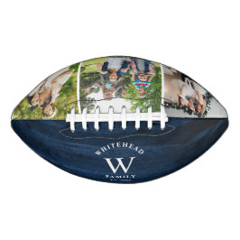 Rustic Monogram Navy Blue Wood Foto Collage American Football