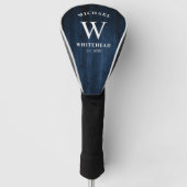 Rustic Monogram Navy Blue Wood Golfheadcover (Voorkant)