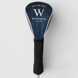 Rustic Monogram Navy Blue Wood Golfheadcover