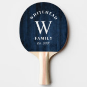 Rustic Monogram Navy Blue Wood Tafeltennisbatje (Achterkant)