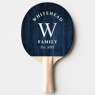 Rustic Monogram Navy Blue Wood Tafeltennisbatje