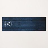 Rustic Monogram Navy Blue Wood Yogamat (Achterkant (horizontaal))
