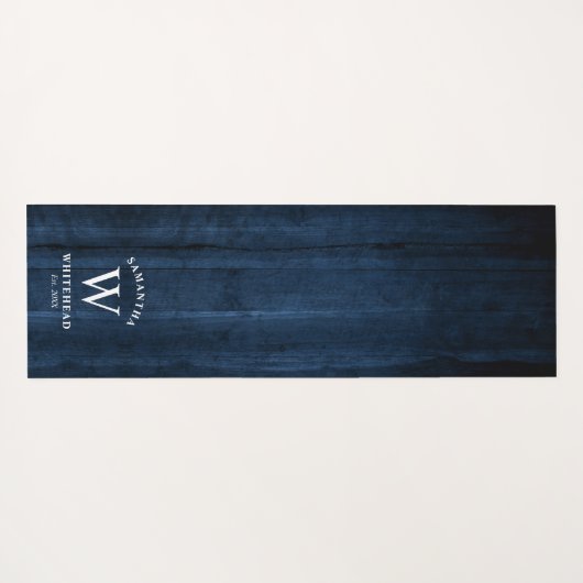Rustic Monogram Navy Blue Wood Yogamat (Achterkant (horizontaal))