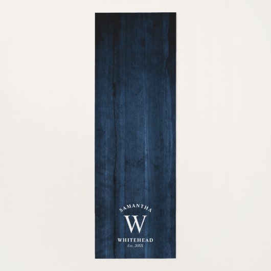 Rustic Monogram Navy Blue Wood Yogamat (Achterkant)