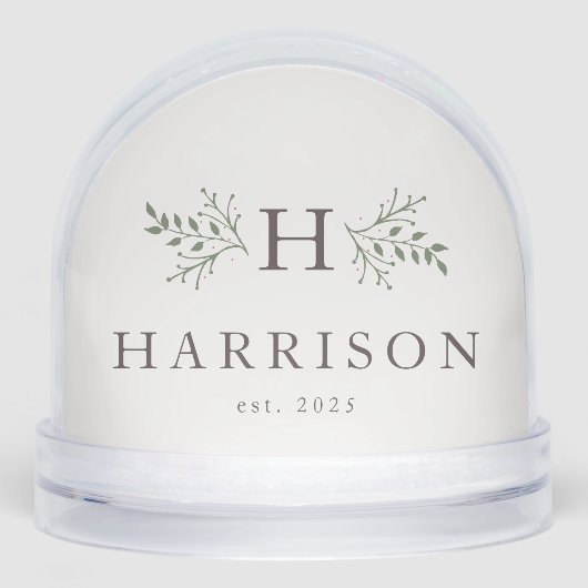 Rustic monogram newlywed one photo snow globe sneeuwbol (Voorkant)