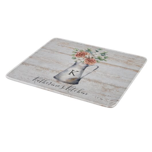 Rustic Monogram Roos Cotton Eucalyptus in een krui Snijplank (Hoek)