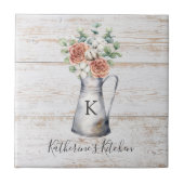 Rustic Monogram Roos Cotton Eucalyptus in een krui Tegeltje (Voorkant)