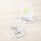 Rustic Monogram Roos Cotton Eucalyptus in een krui Zandsteen Onderzetter (Zijkant)