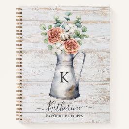 Rustic Monogram Roos Katoen Eucalyptus Receptenboe Notitieboek