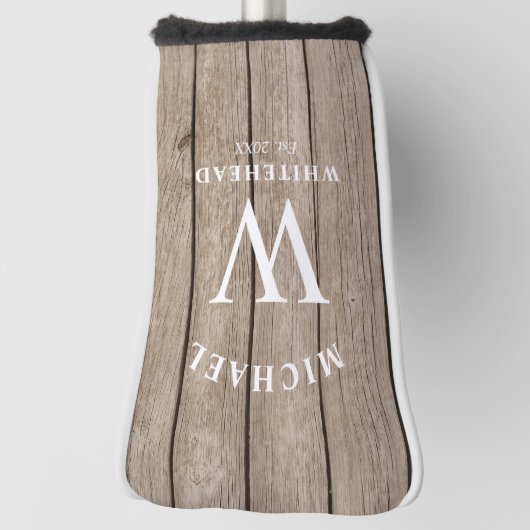 Rustic Monogram Tan Wood Golfheadcover (Draai 90)