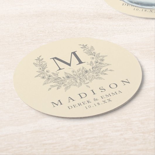 Rustic Monogram Trouwpapier Onderzetter (Gebogen)