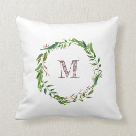 Rustic Monogram Waterverf verlaat Laurel Krans Kussen