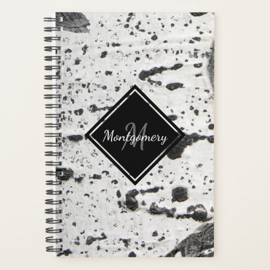 Rustic Monogram White AspenTree Bark Texture Name Planner (Voorkant)