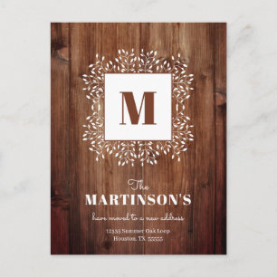 Rustic Monogram Wij hebben Nieuw Adres bewogen Briefkaart