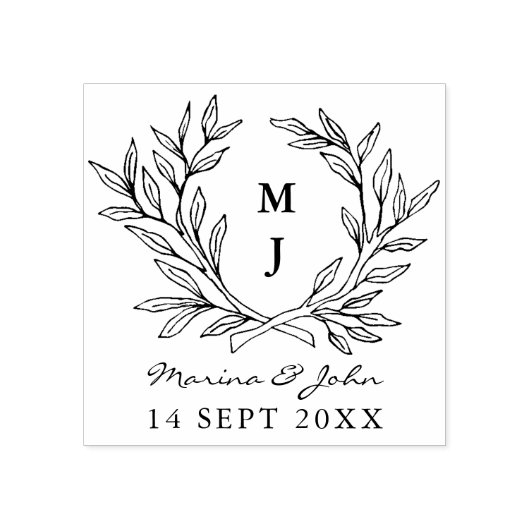 Rustic Monogram Wreath Custom Wedding Rubberstempel (Afrduk)