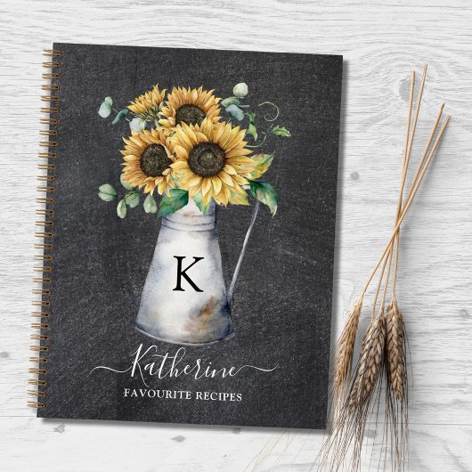 Rustic Monogram Zonnebloem Zwart Recept Boek