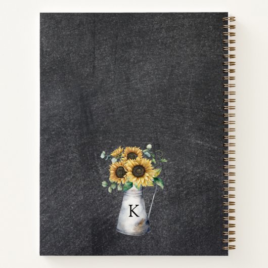 Rustic Monogram Zonnebloem Zwart Recept Boek (Achterkant)