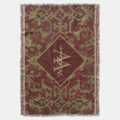 Rustic Monogrammed Oriental Persian Red Pattern Deken (Voorkant Verticaal)