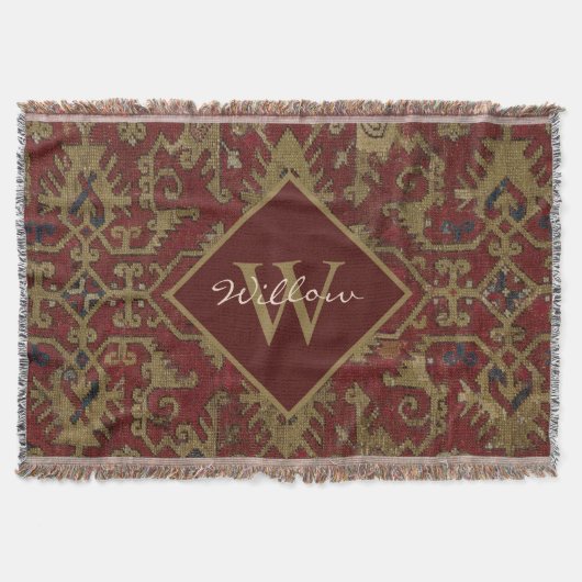 Rustic Monogrammed Oriental Persian Red Pattern Deken (Voorkant)