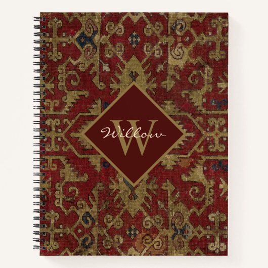 Rustic Monogrammed Oriental Persian Red Pattern Notitieboek (Voorkant)