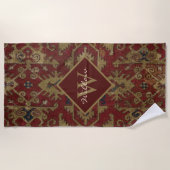 Rustic Monogrammed Oriental Persian Red Pattern Strandlaken (Voorkant)